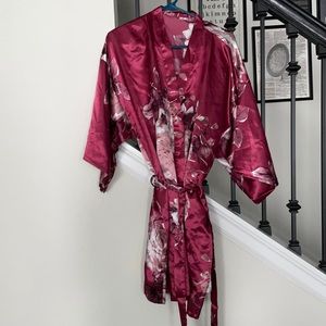 Flower satin kimono robe